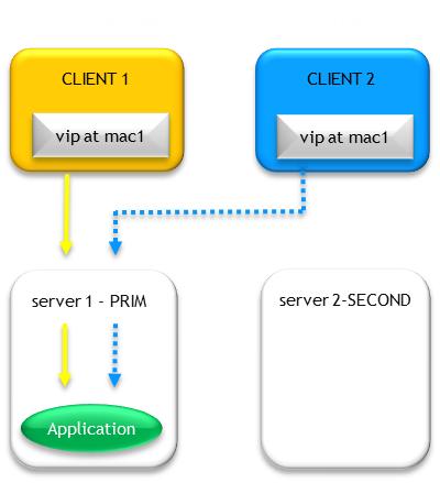 How a virtual IP address works in a primary/secondary mirror cluster with 2 servers in the same subnet (Windows/Linux)?