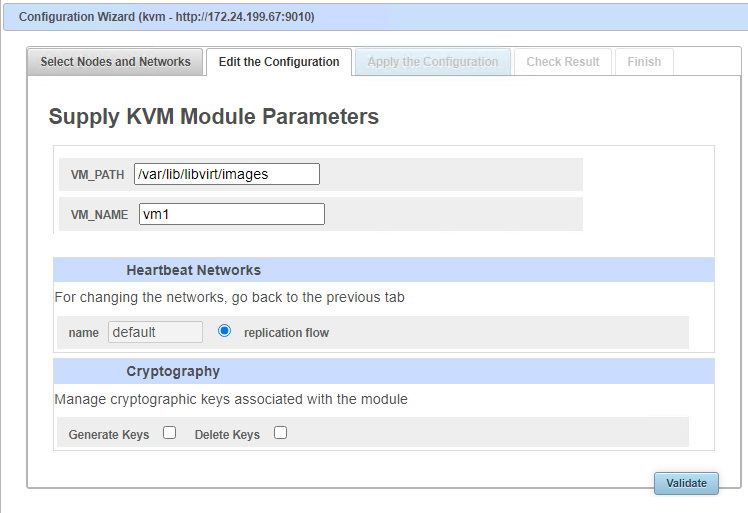 SafeKit web console - enter KVM parameters