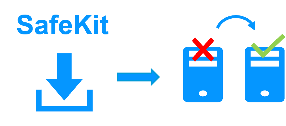 Diagram showing a simple software cluster with the SafeKit package installed on two servers, eliminating the need for external hardware