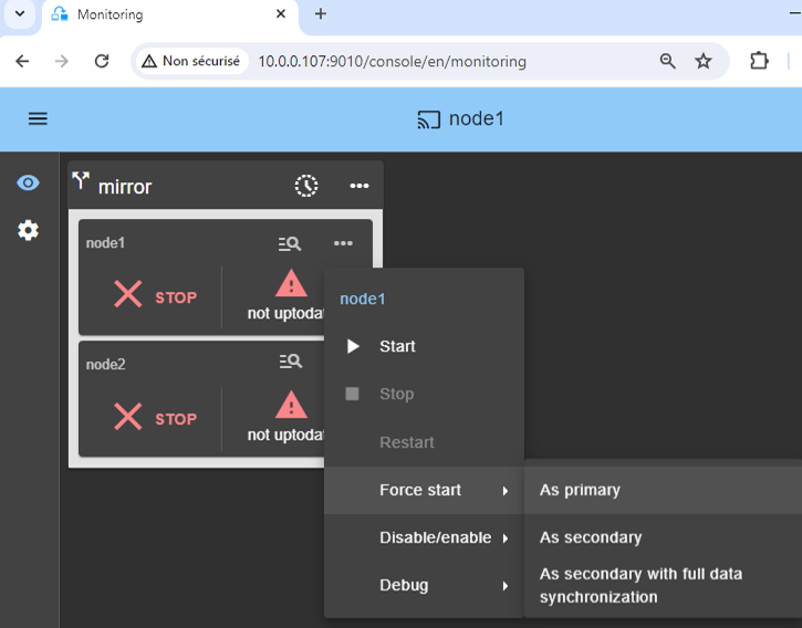 View full size Start as primary the Linux node with the up-to-date data