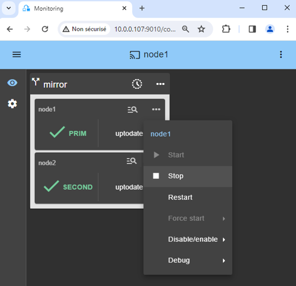 View full size Stop the Linux module on the PRIM server