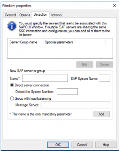 Detection Tab for configuring SSO on SAP