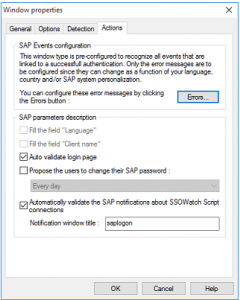 Detection Tab for configuring SSO on SAP