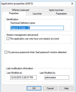 Enterprise SSO - Properties tab of a Technical Definition object