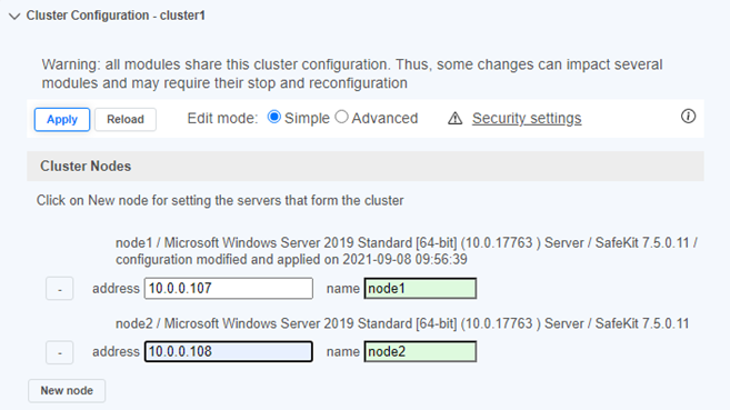 Enter the nodes of the Microsoft SQL Server cluster
